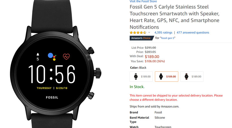 Fossil Gen 5 Carlyle HR Edelstahl bei Amazon Prime erhältlich