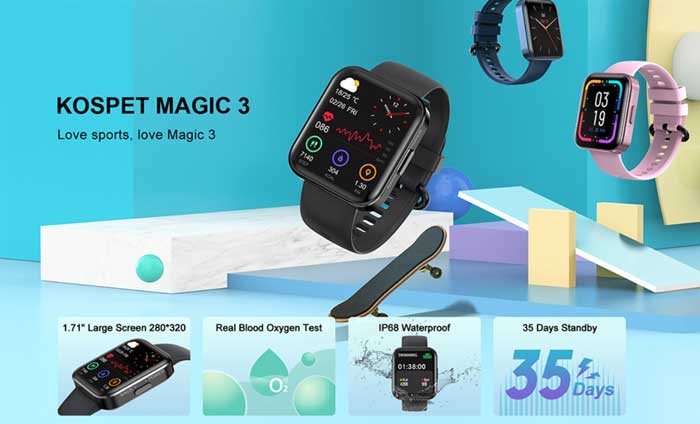 Kospet Magic 3 Smartwatch – Sportliches Breitbild-Display tragbar