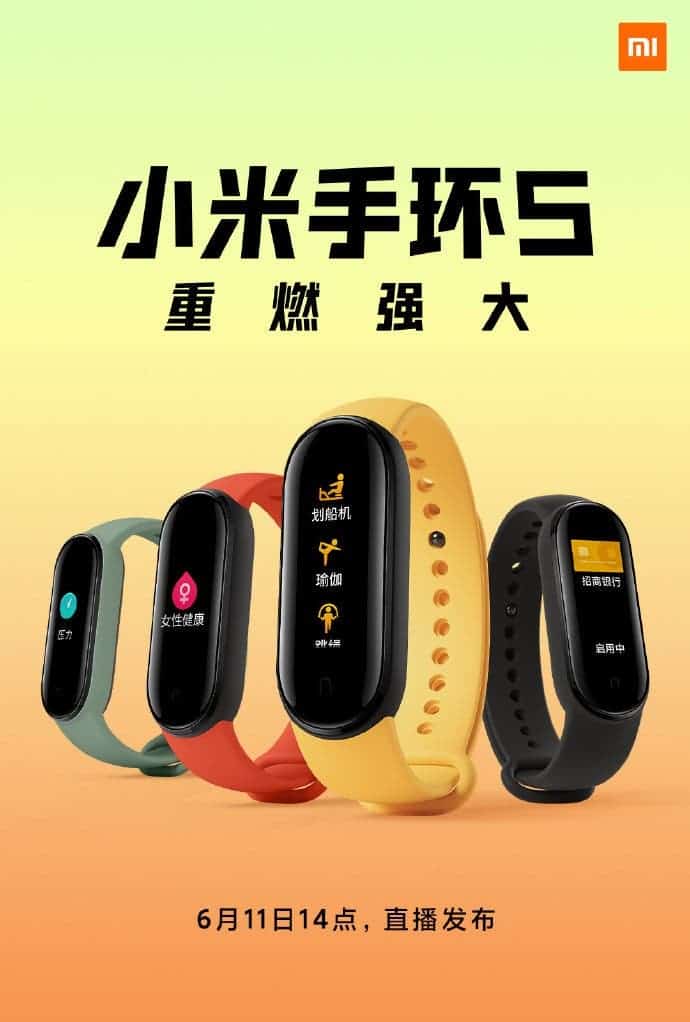 Xiaomi Mi Band 5 – Bild zeigt verschiedene Farbbänder und Design
